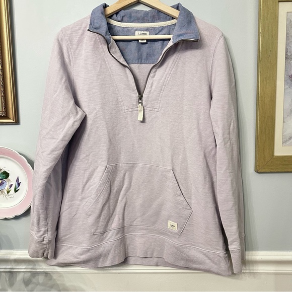 L.L. Bean Tops - LL Bean Womens Quarter Zip Sweatshirt Size Medium Lavender Outdoors Cozy Rugby